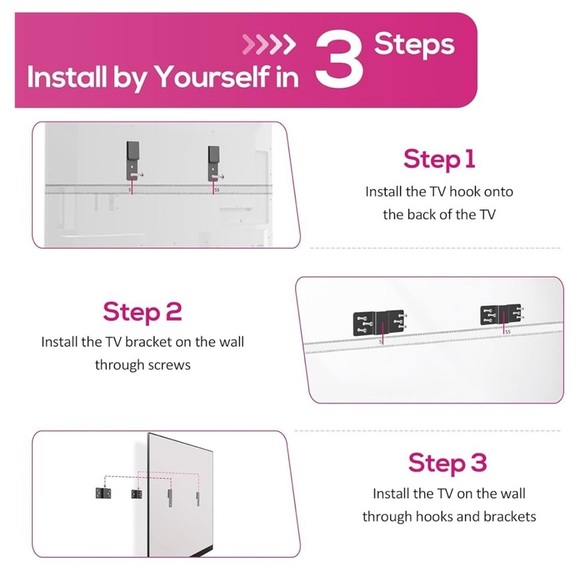 NIB No Stud TV Wall Mount, Ultra Slim Fit TV Wall Mount - Picture 5 of 6